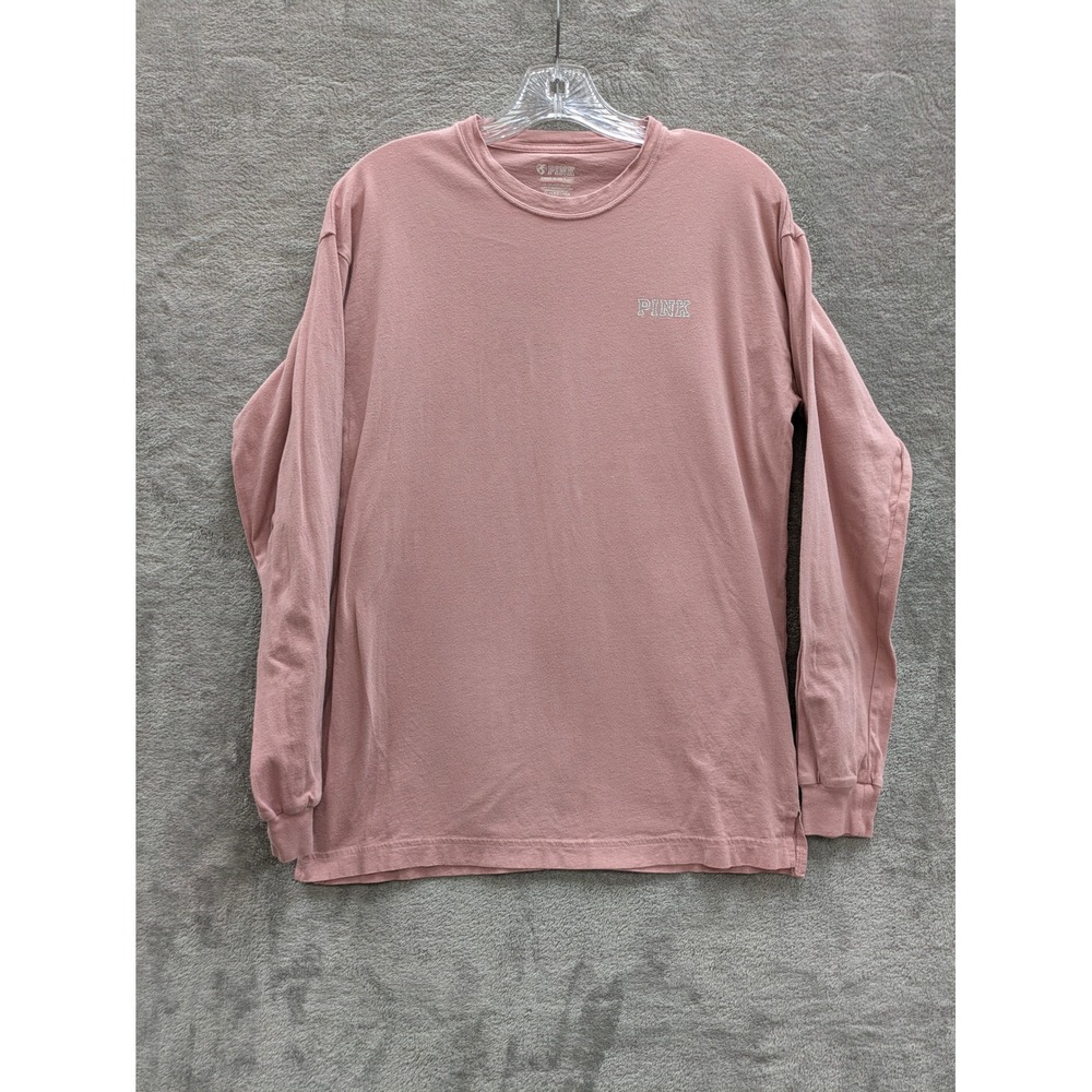VS PINK Long‎ Sleeve Tee Womens XS Embellished Logo Spellout Coquette Pinkcore